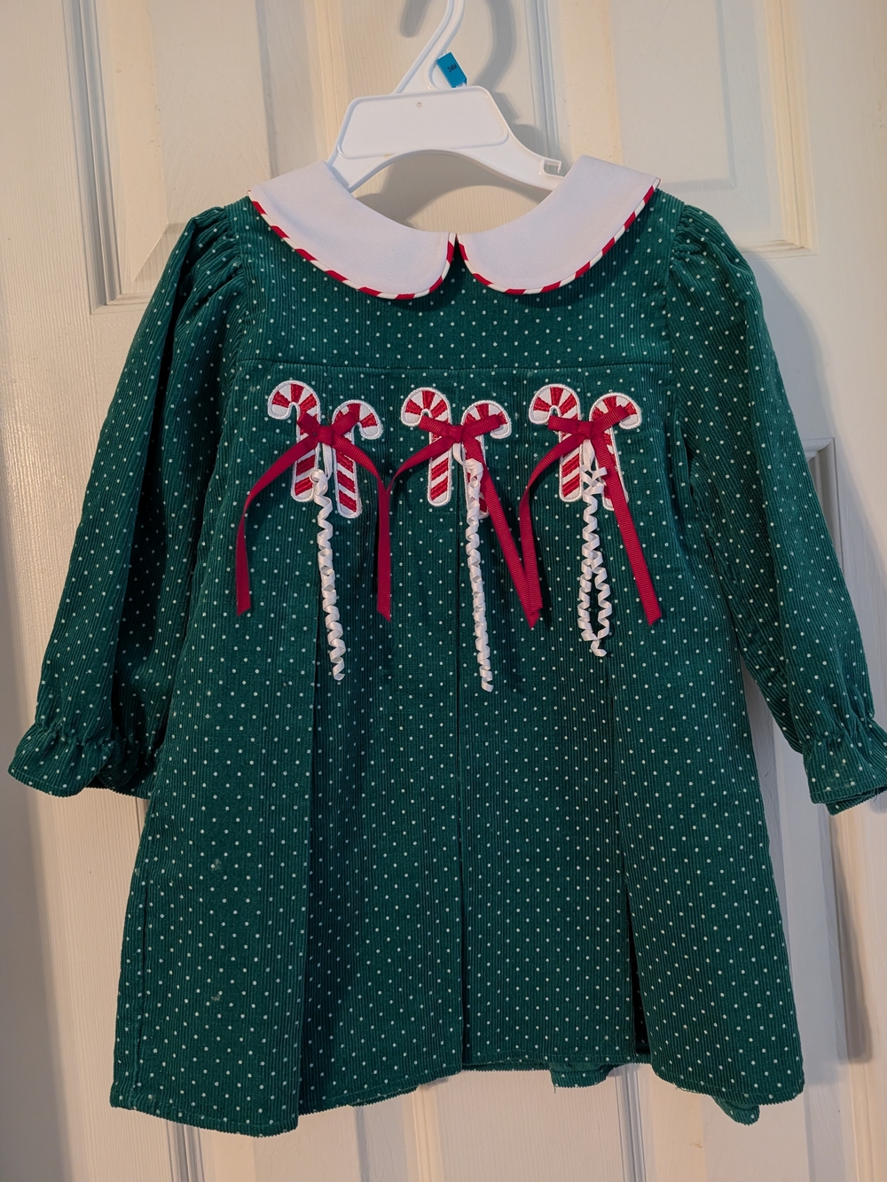 Rare Editions Green Polka Dot Candy Cane Dress with White Collar